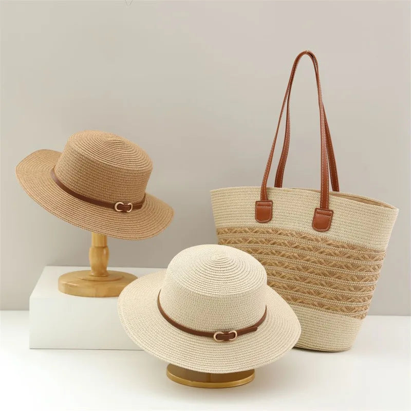 Ensemble Estival USPOP : Chapeau et Sac en Paille pour des Vacances à la Plage Élégantes