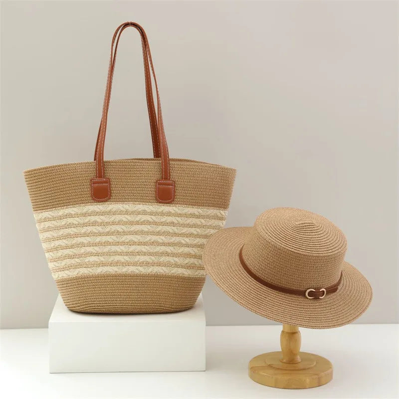 Ensemble Estival USPOP : Chapeau et Sac en Paille pour des Vacances à la Plage Élégantes
