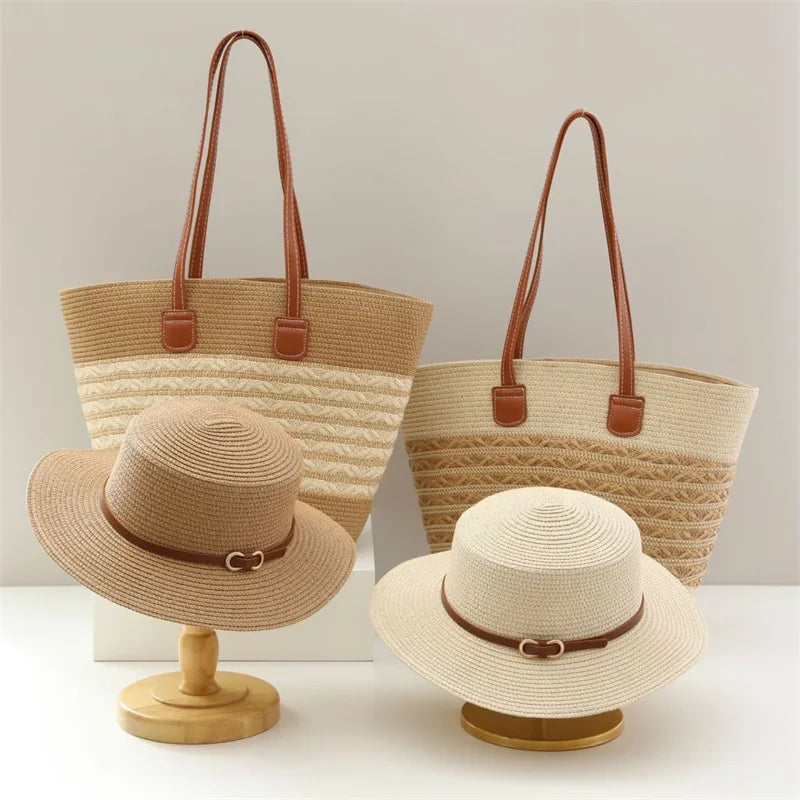 Ensemble Estival USPOP : Chapeau et Sac en Paille pour des Vacances à la Plage Élégantes